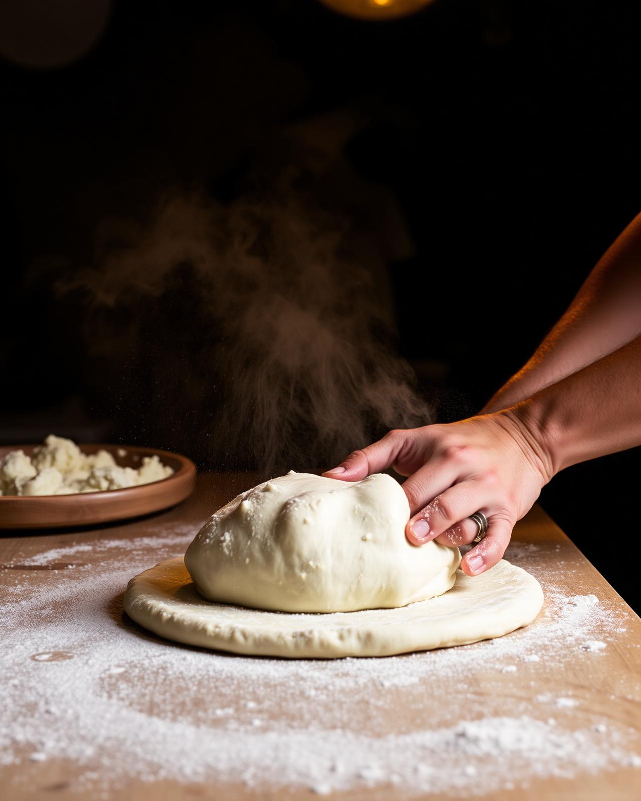 Chef pétrissant la pâte à pizza